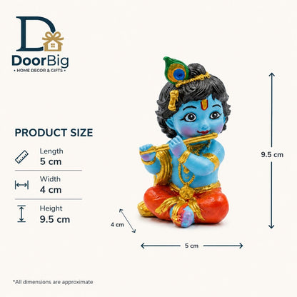 DOOR BIG Little Krishna Idol for Car Dashboard | Bal Gopal Laddu Gopal Murti | Cute Baby Krishna Statue for Home Temple, Office Desk & Pooja Room Decor | Resin Showpiece | Janmashtami Gift