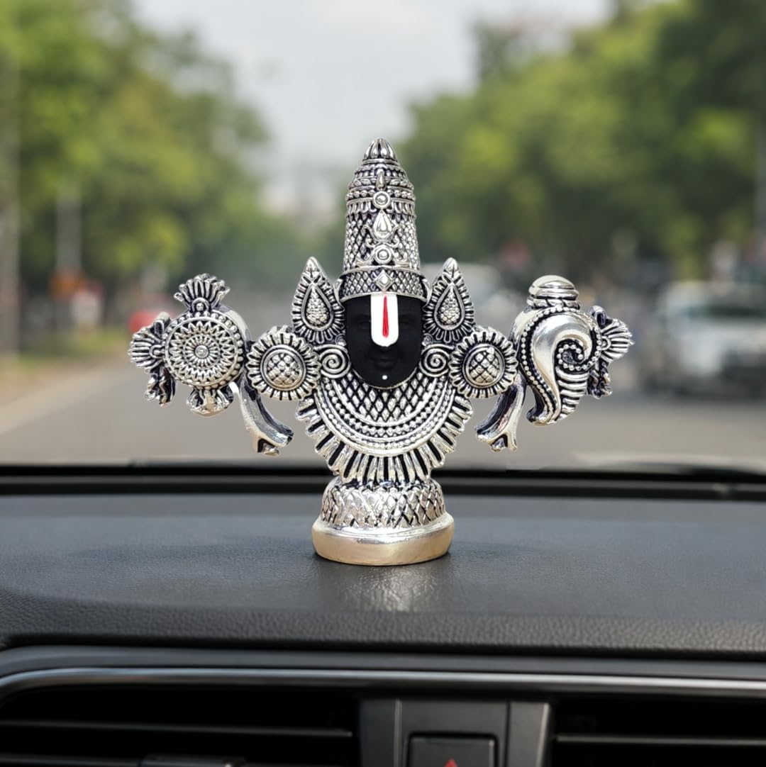 Gold Art India Lord Venkateswara Balaji Idol | Silver-Plated Antique Matte Finish | 3.5 x 4.2 inch | Tirupati Balaji Statue for Home Mandir, Office & Gift Purpose