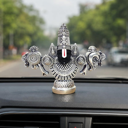 Gold Art India Lord Venkateswara Balaji Idol | Silver-Plated Antique Matte Finish | 3.5 x 4.2 inch | Tirupati Balaji Statue for Home Mandir, Office & Gift Purpose