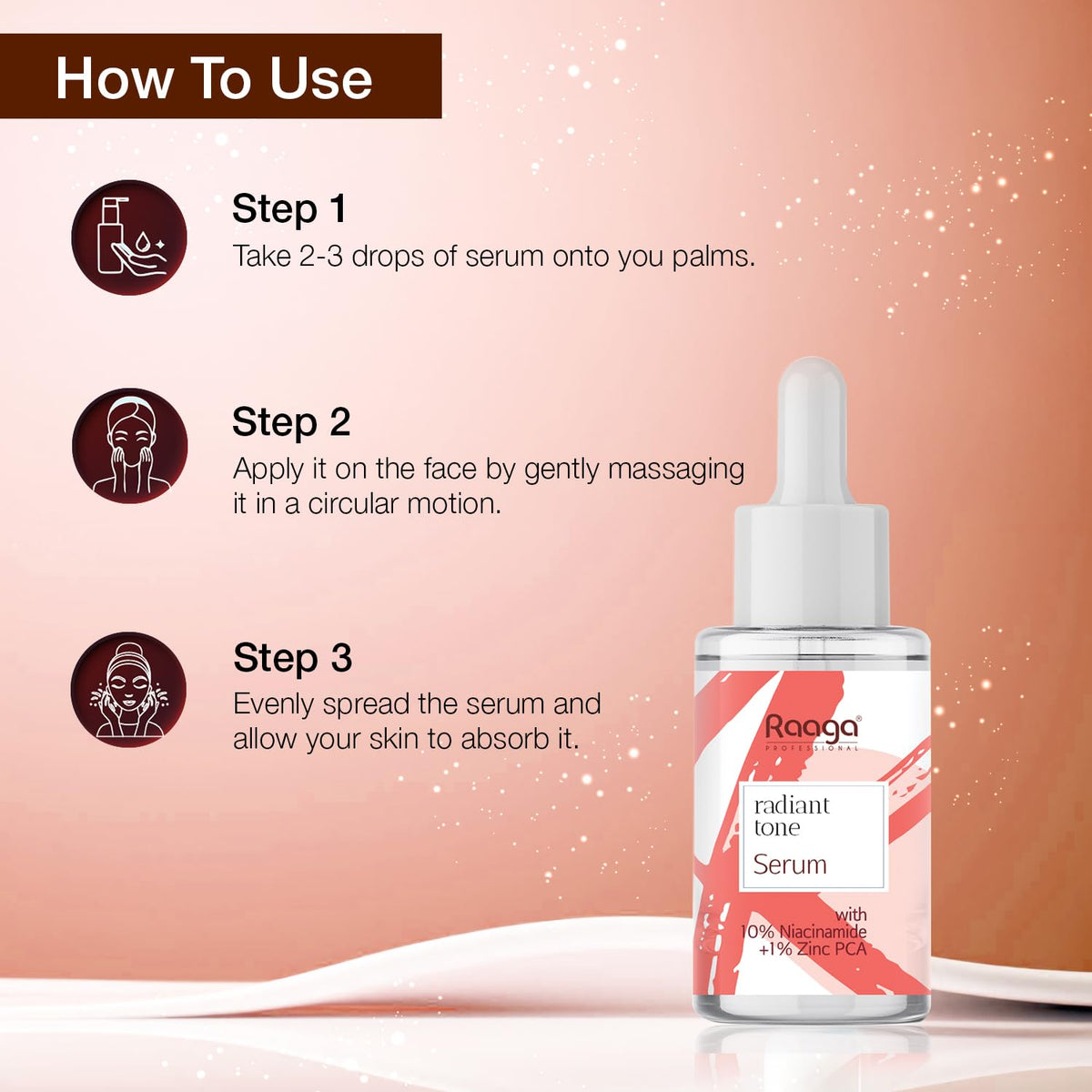 Serum bottle with usage instructions on a pink background