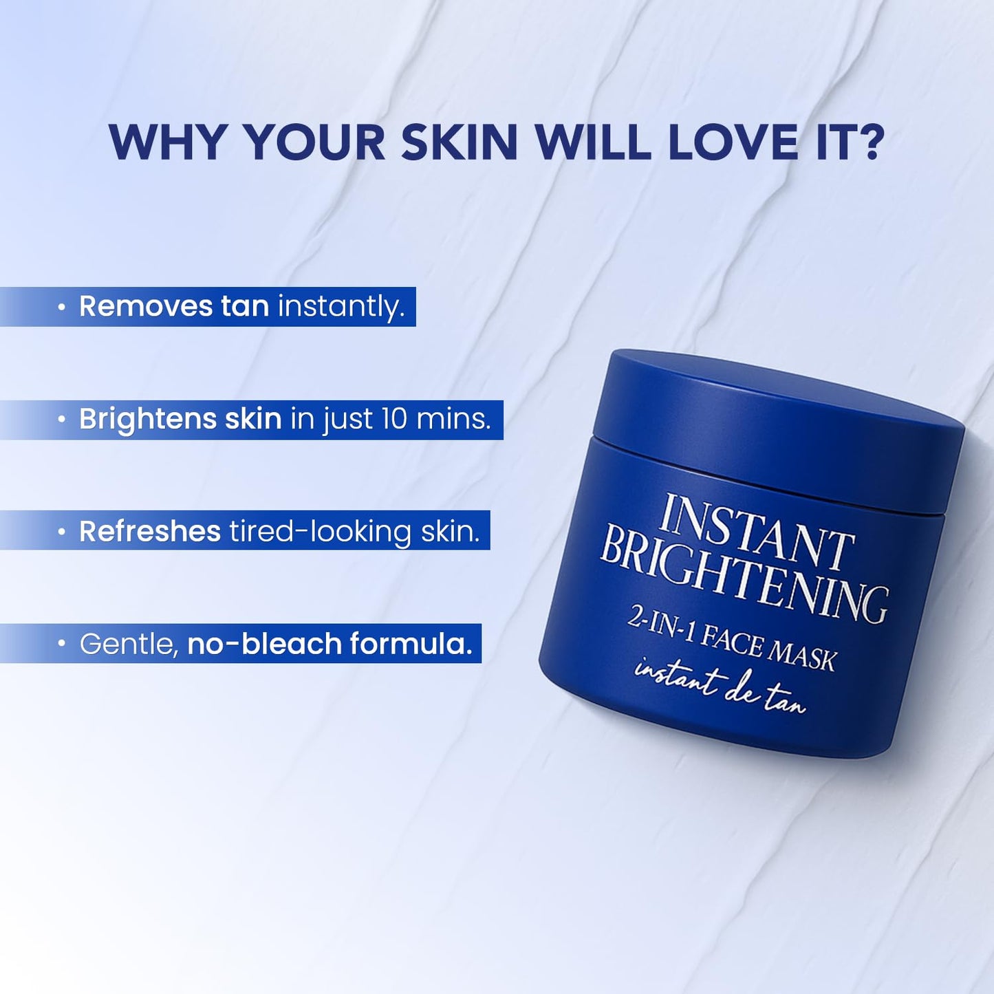Blue face mask jar with text on a light blue background