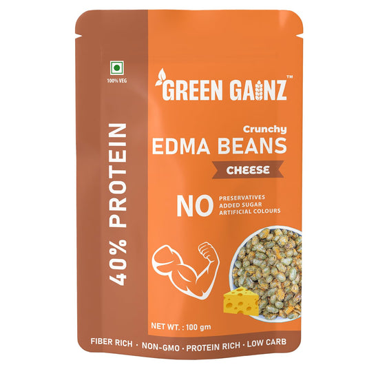 Green Gainz Roasted Edamame Cheese Flavour 100gm | 100% Veg High Protein Snack | No Added Sugar | Non-GMO | Rich in Fiber | No Gluten