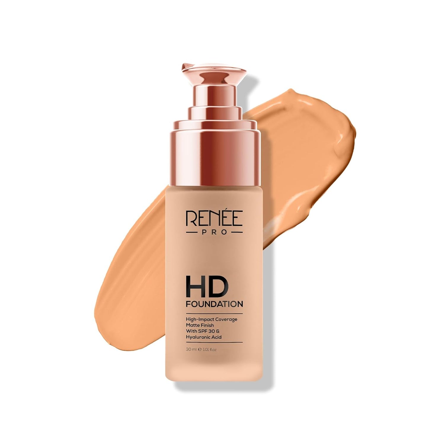 RENEE Pro Hd Foundation Matte Finish Lotion For All Skin Types|Highly Blendable Formula With Spf30|Weightless & Long Lasting|Full Coverage Enriched With Aloe,Coffee,Chamomile & Vitamin E,30 Ml,1 Count