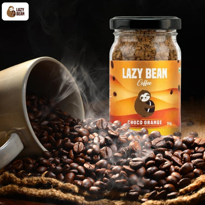 Lazy Bean Choco Orange Flavoured Instant Coffee | 100% Arabica Coffee | Medium Roast | Rich Chocolate & Refreshing Orange Flavour | Premium Instant Coffee Powder | Café Style Beverage | 50g