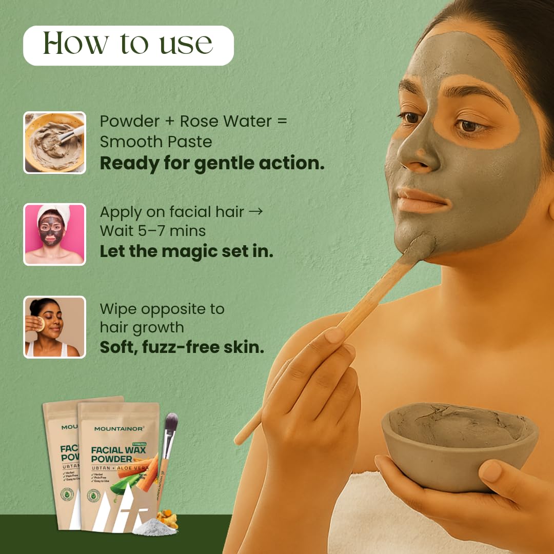 Woman applying a facial mask with instructions on how to use it.