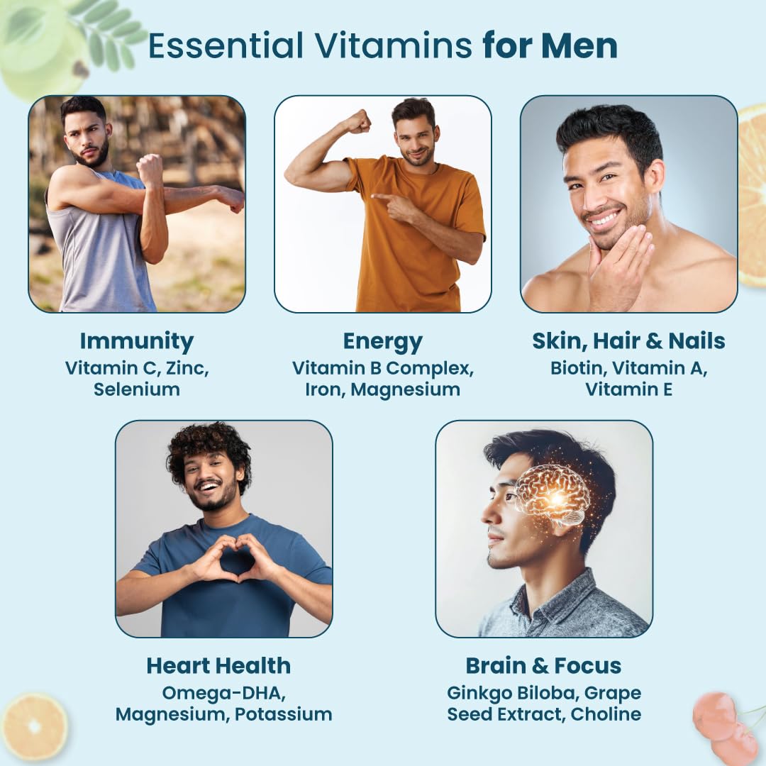 ZEROHARM Multivitamin Tablets for Men | Whole Food Multivitamin with Essential Vitamins A, B, C, D, E & Iron, Zinc, Magnesium | Daily Supplements for Immunity & Energy Support | 60 Veg Tablets