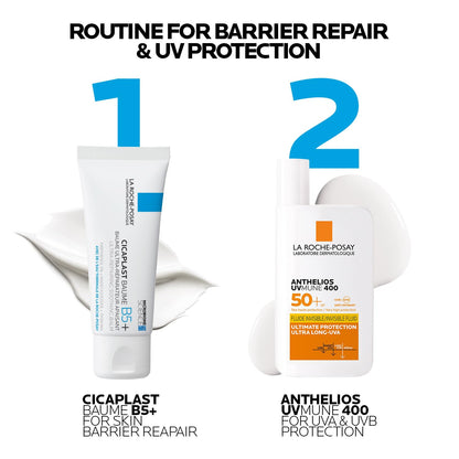 Two La Roche-Posay skincare products with text on a white background