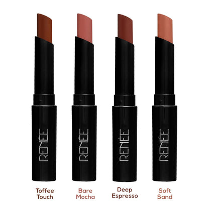 RENEE Very Matte Pack of 4 Matte Lipsticks - Nudes, Intense Color Pay Off, Full Coverage, Long Lasting & Weightless, Easy Glide Formula With Velvety Finish, Suitable for All Occasion & Gifting