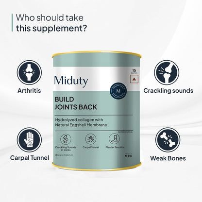 Zephivo Miduty By Palak Notes Build Joints Back For Rheumatoid Arthritis Supplement - Collagen Peptides Natural Egg Membrane, Boswellia and Glucosamine - Joint Pain Relief Supplement - 15 Sachets