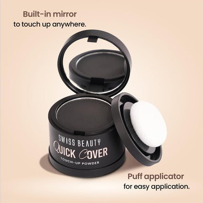 Swiss Beauty Quick Cover Touch-Up Powder | Covers Grey Roots & Bald Spots Instantly | Highly Pigmented | Ideal For Both Men & Women | Long-Lasting | Matte Finish | Shade- Smoky Black, 4g