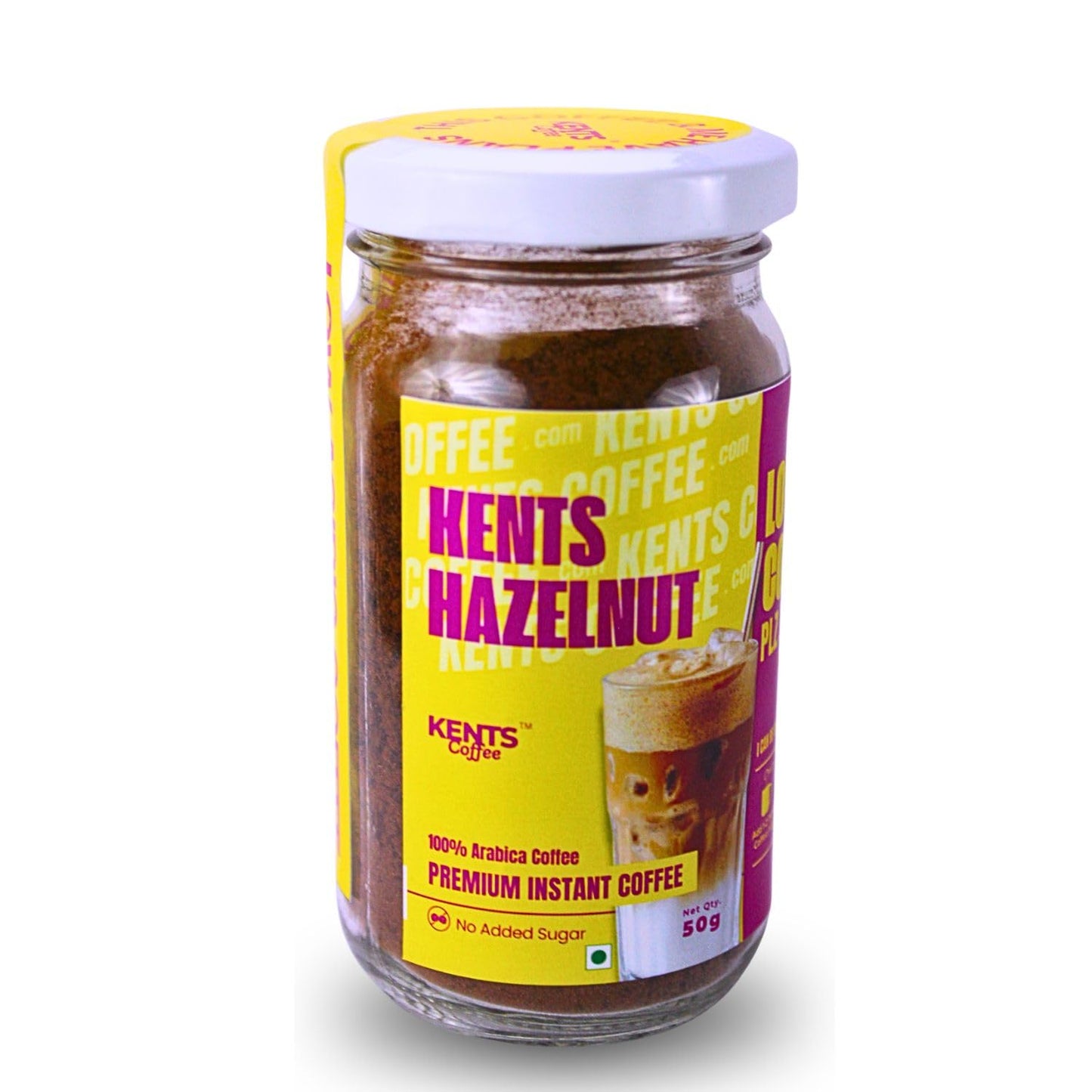 Kents Coffee Hazelnut Instant Coffee (50g) | 100% Arabica Coffee from Chikmagalur | Low Acid Coffee for No Acid Reflux | Real Hazelnut Flavour with No Added Sugar & No Artificial Flavours | Hot & Cold Coffee