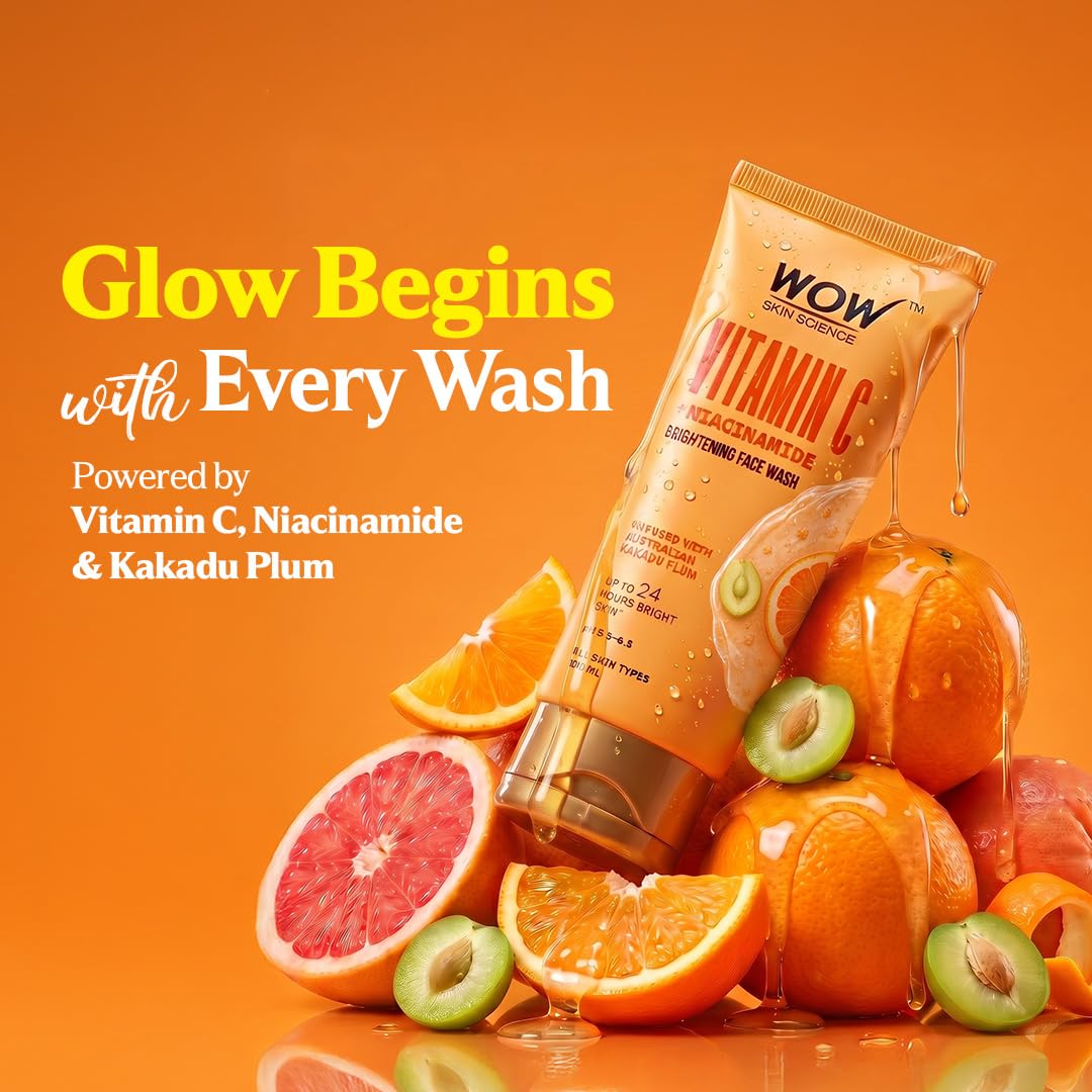 WOW Skin Science Brightening Vitamin C & Niacinamide Face Wash|For Brighter Glow|Paraben & Sulphates Free|Face Wash for Women & Men 100 ml