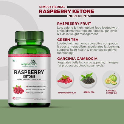 Simply Herbal 800 MG Raspberry Ketone Fruit Extract for Weight Management | Supplement Capsules With Raspberry for Promotes Healthy Weight Management Support Appetite Suppression – 60 Capsules