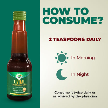 Zandu Livital Syrup – 200 ml | Scientifically proven Ayurvedic Liver Care & Detox Support |Revitalises Liver Health Naturally & Boosts Appetite & Digestion | Blend of 12 Potent Herbs