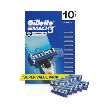 Gillette Mach3 Turbo, Pro Shaving Blades For Men | 10 Cartridges, Super Value Pack | Enhanced Lubrication | 10 Cartridges Last Up-To 150 Shaves | Your Most Comfortable Shave