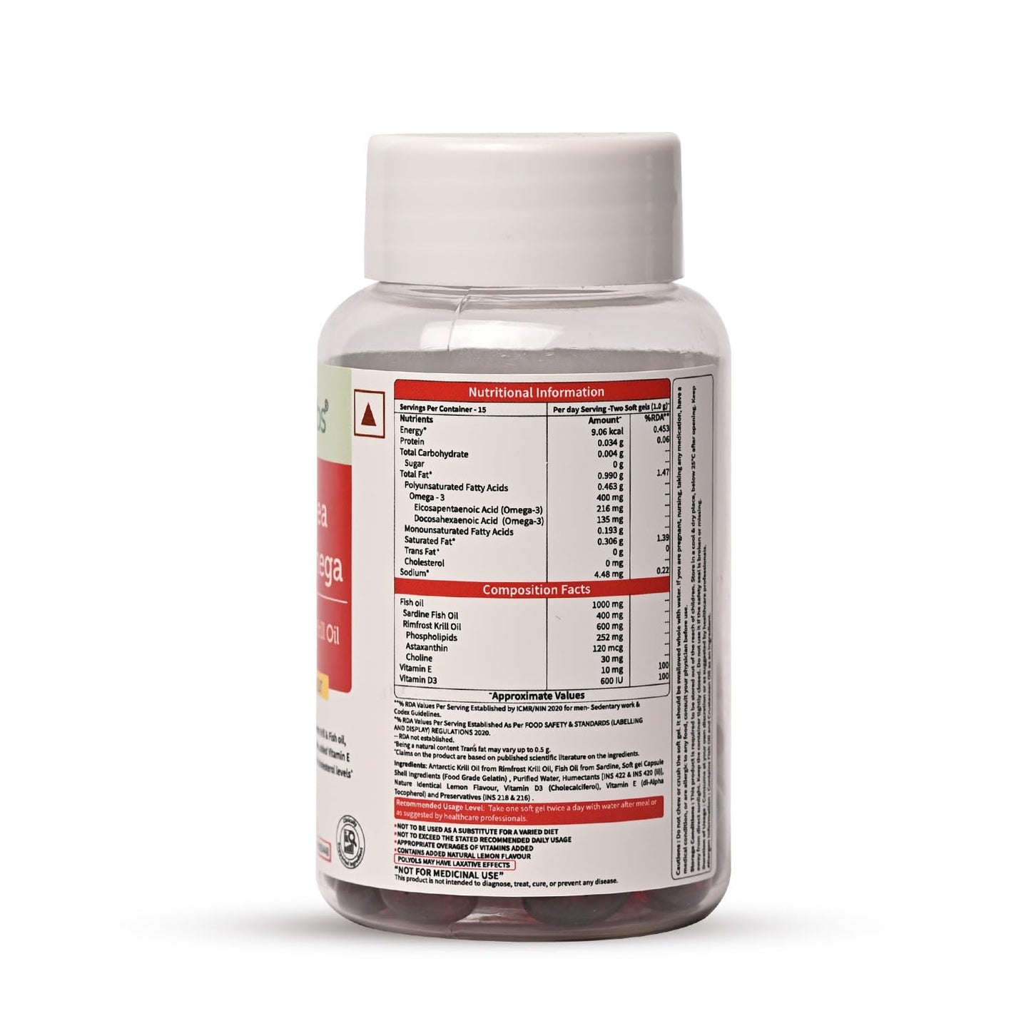 Neuherbs Deep Sea Heart Omega 3 Antarctic Krill Oil 1000mg With 2X Astaxanthin, Phospholipids, Vitamin E & D3 | Supports Heart, Brain & Muscle Health | Lemon Flavour | 30 Softgels