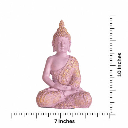 Buddha Idol for Home Decor | White Gautam Buddha Statue Showpiece for Living Room, Office & Temple | Resin Shakyamuni Buddha Figurine | Housewarming Gift (Pink |10 inch)