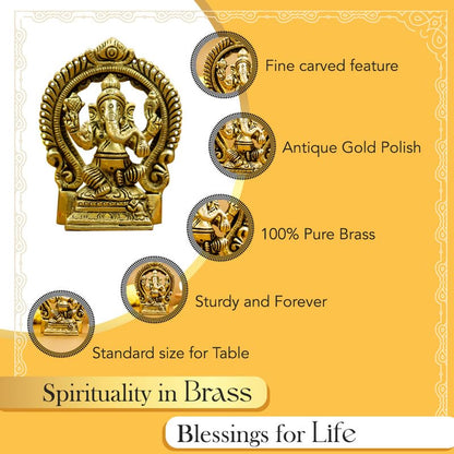 100% Pure Brass Ganesha Idol (Size: 8.7 cm) | Pital Ganesh Murti for Pooja Room, Home Decor, Office Desk and Car Dashboard | Vinayagar Statue for Diwali Puja
