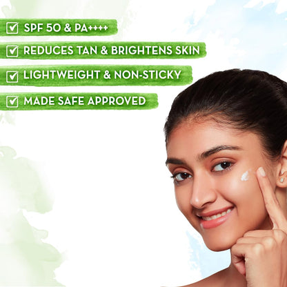 Mamaearth Ubtan Detan Sunscreen With Turmeric & Saffron | SPF 50 & PA++++ for UVA/B Protection | Tan Protection | Brightens Skin | Non-Greasy & Lightweight | No White Cast | For All Skin Types | 50 g