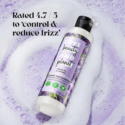 Shampoo bottle with purple label on a purple background