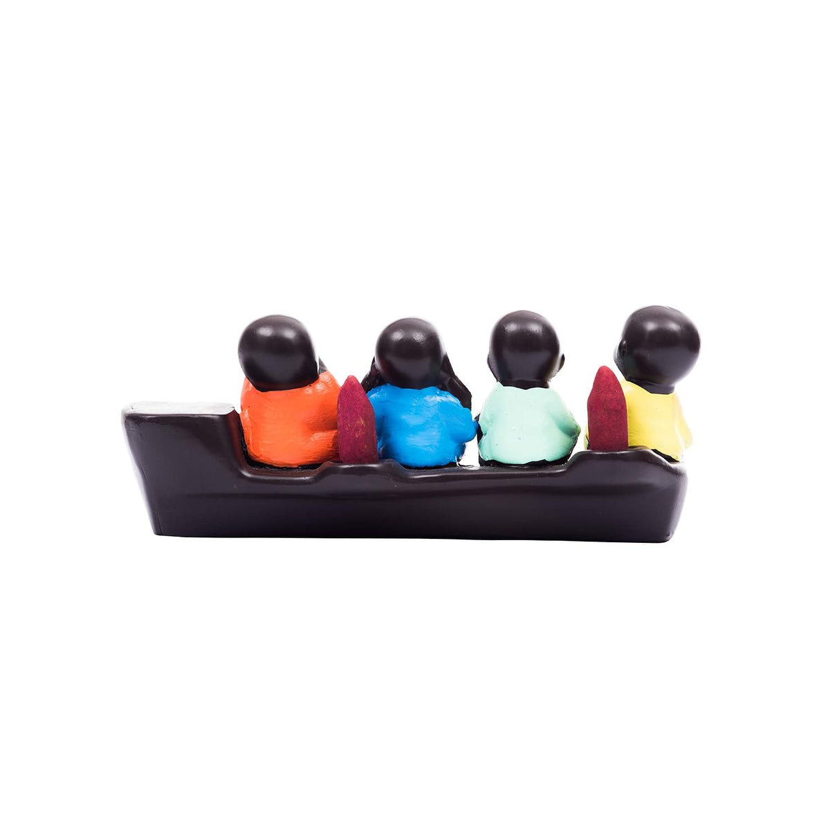 eCraftIndia Set of 4 Little Monk Buddha Statues Smoke Backflow Cone Incense Holder Buddha Showpiece for Home Decor Living Room Car Dashboard Office Gift for Diwali Buddha Purnima Housewarming Birthday