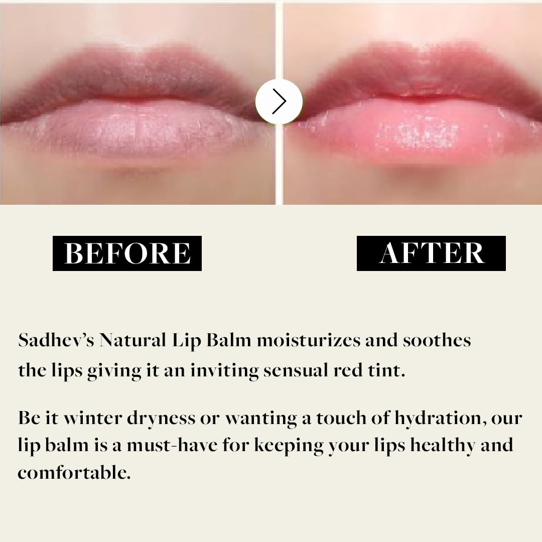 Sadhev Ayurvedic Natural Lip Balm With Beetroot & Coconut Oil | Mildly Tinted Moisturizer | Softens Dry Chapped & Pigmented Lips All Day (5 gm)