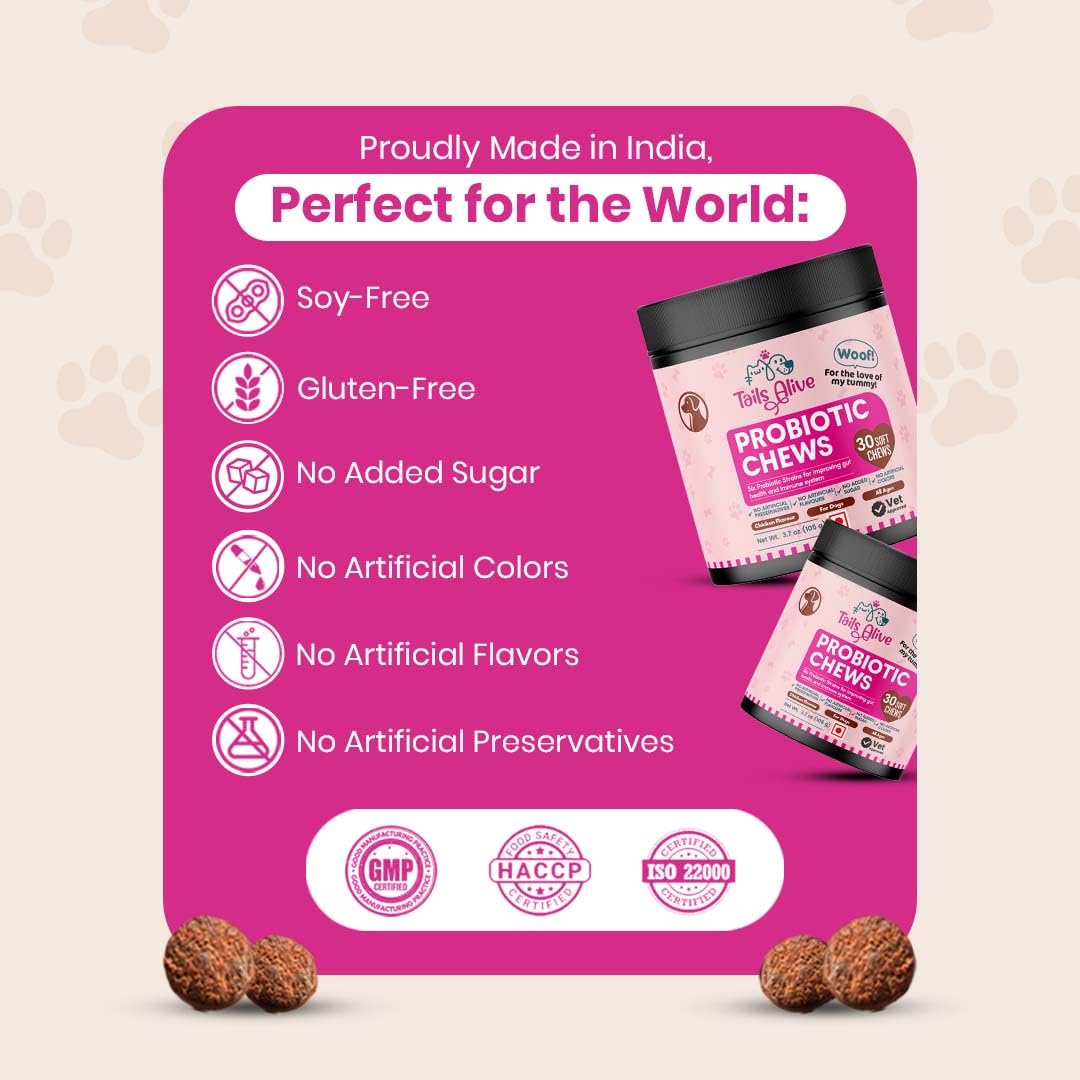 Probiotic Soft Chews Supplement for Dogs | Six Probiotic Strains for Gut Health & Digestion | Chicken Flavor | Supports Immune Function | 30 Soft Chews