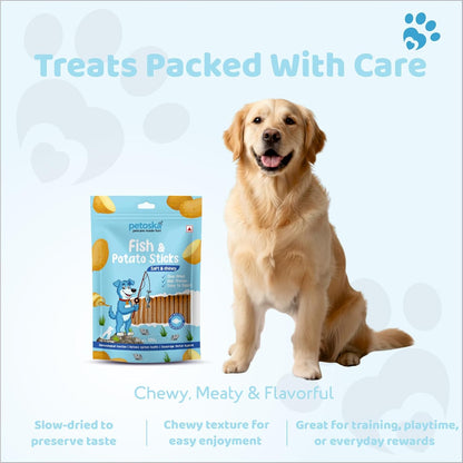 PETOSKA Potato Fish Sticks- 100gms | Crunchy Dog Treats | Dog Treats with Fish & Potato | Highly Nutritious | Easy to Digest | Dental Hygiene | Suitable for All Dog Breeds | Pack of 1