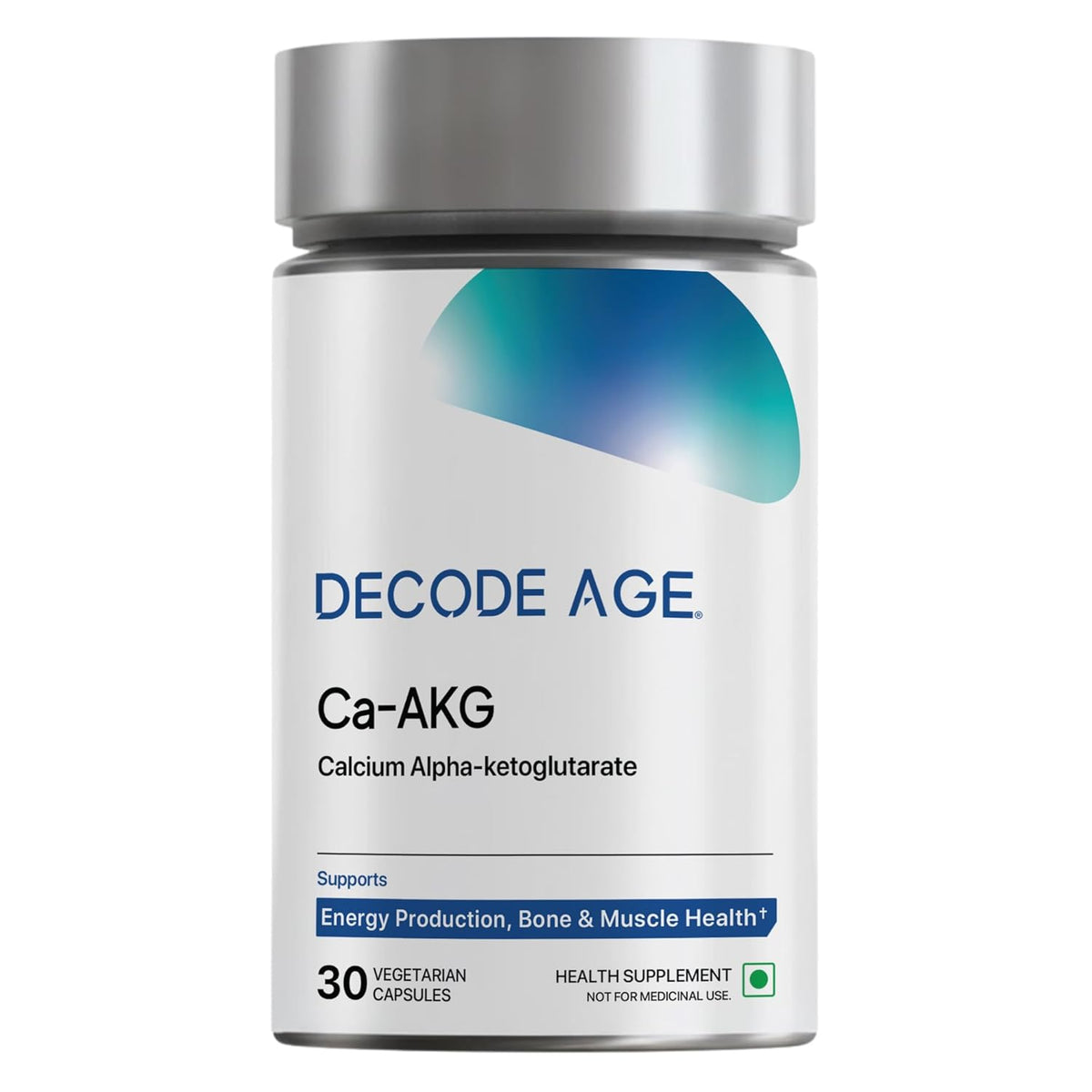 Supplement bottle labeled 'Decode Age Ca-AKG' on a white background