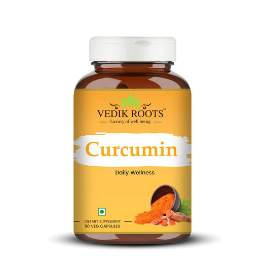 Vedik Roots Curcumin supplement bottle on a white background