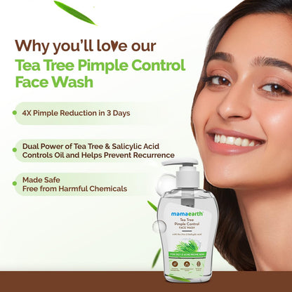 Mamaearth Tea Tree Pimple Control, Anti Acne Face Wash with Tea Tree & Salicylic for Oily & Acne-Prone Skin - 250 ml | Controls Oil to Prevent Pimples | Made Safe