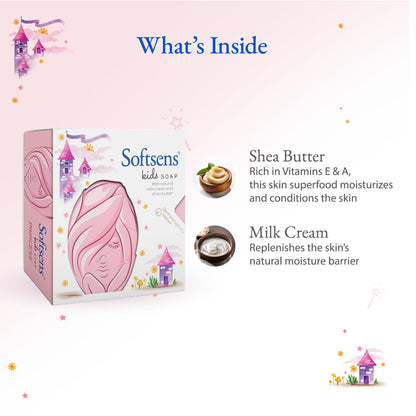 Softsens Kids Soap Princess 75g | Gentle Nourishing Care with Shea Butter & Natural Milk Cream, Dermatologist Tested Baby Soap, Moisturizing Fun Shape Bar Soap For Toddlers & Kids 2-10 Years