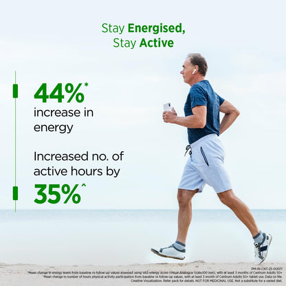 Man running on a beach with fitness stats displayed