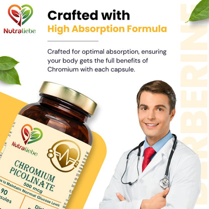 Nutraliebe Chromium Picolinate 400mcg- Optimal Blood Sugar Support, 90 Capsules