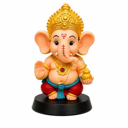 NIKUARA Lord Ganesha God Idol for Car Dashboard, 10cm Height, Red-Orange