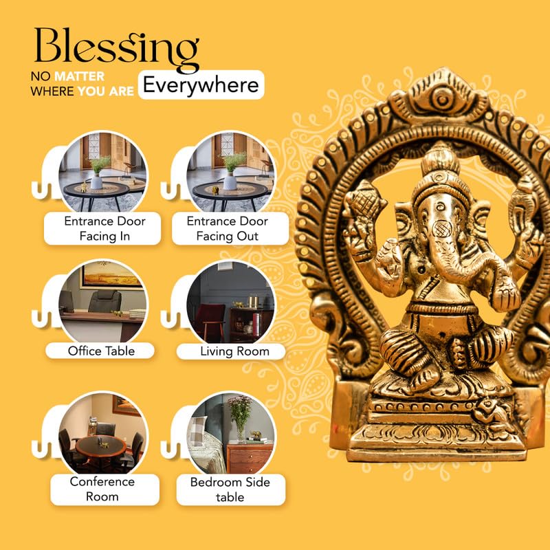 100% Pure Brass Ganesha Idol (Size: 8.7 cm) | Pital Ganesh Murti for Pooja Room, Home Decor, Office Desk and Car Dashboard | Vinayagar Statue for Diwali Puja