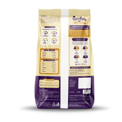 Purrfeto Adult Dry Cat Food | Chicken & Salmon | 1.2 kg |40% Reduction in Urinary Track Diseases |Anti Hairball Formula |Healthy Skin & Coat |Improves Digestive Health