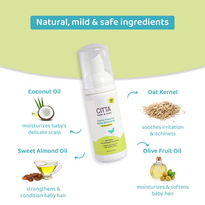 CITTA Gentle Foaming Baby Shampoo | Tear-Free & Dermatologist Approved | Prevents Cradle Cap | Natural Care with Coconut, Olive & Oats | Safe for Newborns & Kids (0-10 Years) | Now in 50ml