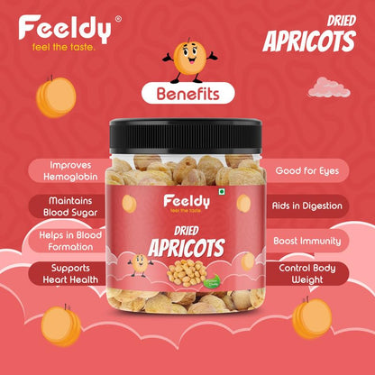 FEELDY Exotic Dried Apricots | Premium Apricot Dry Fruits (Khumani/Jardalu/Badam Bor) | Naturally Sourced, No Added Sugar | Soft & Juicy