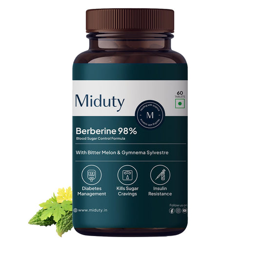 Zephivo Miduty by Palak Notes Berberine HCL Triple Benefits of Blood Sugar Control, Vitamins, Minerals - Diabetic and Pre-Diabetic Care - Stop Sugar Cravings - Lower Blood Sugar levels - 60 Tablets