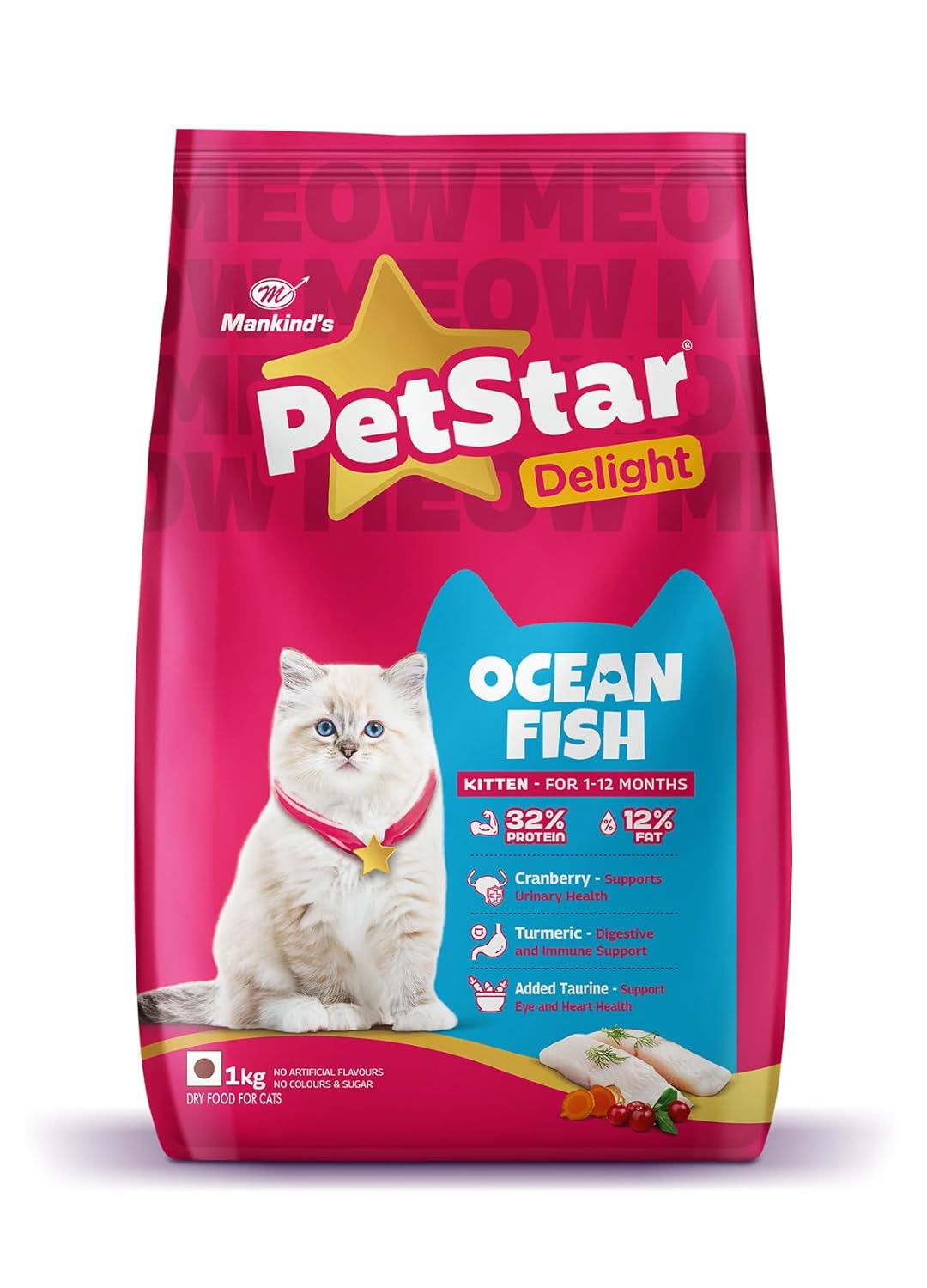 Mankind PetStar Kitten Cat Food – Ocean Fish Flavour (1 Kg) | Complete & Balanced Nutrition for Healthy Growth, Hairball & Digestive Care
