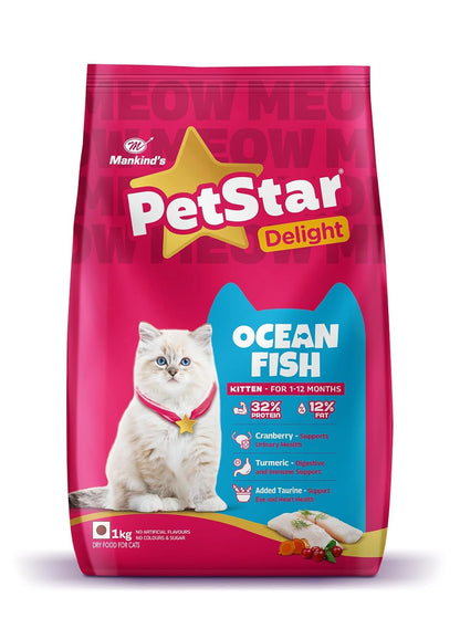 Mankind PetStar Kitten Cat Food – Ocean Fish Flavour (1 Kg) | Complete & Balanced Nutrition for Healthy Growth, Hairball & Digestive Care
