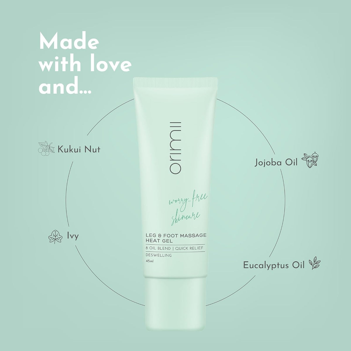 Orimii Leg & Foot Massage Gel For Pain Relief | Heals Swollen Ankles, Leg & Joint Pain | Foot & Leg Pain Relief Product for Pregnant Women | Unique Gel Balm Texture for Quick Absorption (45ml)