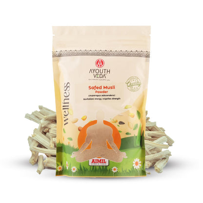 Ayouthveda Safed Musali Powder, Natural Wellness Booster, Asparagus Adscendens Root Extract, for Energy and Vitality, 200g