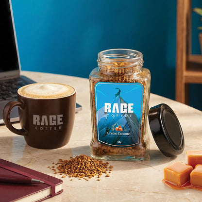 RAGE COFFEE Creme Caramel - Flavored Instant Coffee Powder for both Hot & Cold Coffee, 100% Single Origin Arabica Coffee Beans Powder, Premium Coffee Infused with Plant Vitamins (CREME CARAMEL)