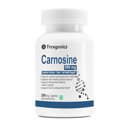 Trexgenics L-CARNOSINE 500 mg ADHD, ADD Care, Cognitive Function, Brain & Gut Health Support (30 Veg Capsules) (Pack of 1)