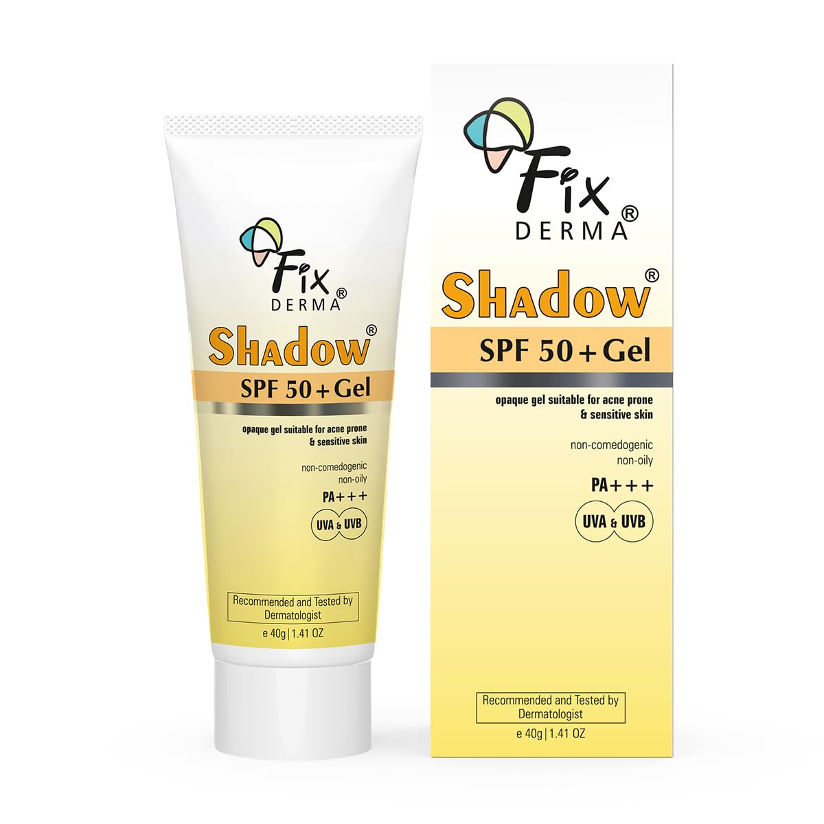 Fixderma Shadow Sunscreen SPF 50+ Gel for Oily Skin | Sunscreen for Body & Face | Broad Spectrum Protection from UVA & UVB | For Women & Men | Non Greasy & Water Resistant - 40gm