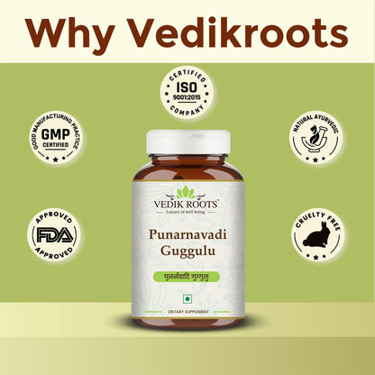 Punarnavadi Guggulu - Natural Diuretic | Promotes Healthy Liver & Kidney Functions | Ayurvedic Supplement For Swelling 60 Tab ((Pack-1))
