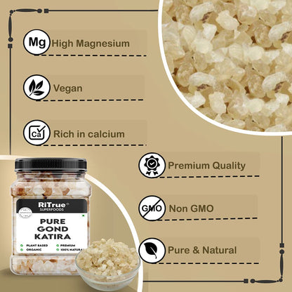 Ritrue Superfoods - Gond Katira Pure (Edible Gum) - 300 Gm - tragacanth Crystals | 100% Natural | badam Pisin Almond Gum