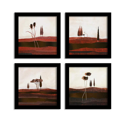 Landscape Wall Art Painting for Living Room, Tree & Nature Framed Painting, Set of 4, 9x9 Inch